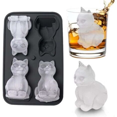 Green Mobility-Bac à glaçons 3D en forme de chat avec entonnoir, idéal pour les cocktails, le bourbon et le brandy, en silicone noir. (1/4)
