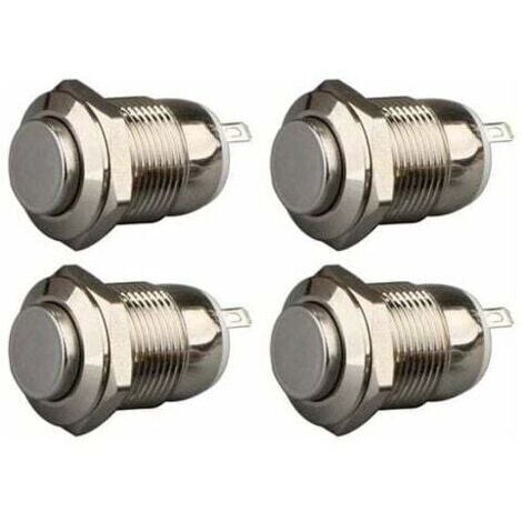 Green Mobility-4pcs 12mm 3A 12V/24V/125V/250V AC Autobloquant Interrupteur Bouton Poussoir Étanche en Acier Inoxydable on Off Bouton-Poussoir Interrupteur(Tête Haute) (1/5)