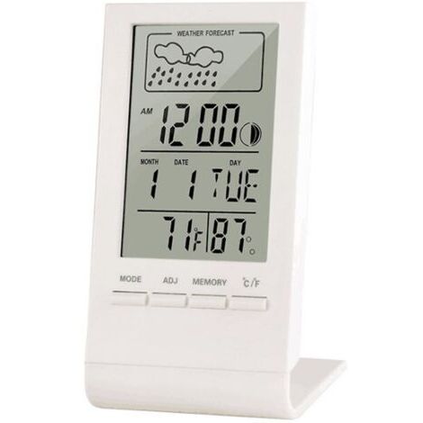 Green Mobility-Station météo sans Fil, Thermomètre Hygromètre Baromètre Intérieur Extérieur, Horloge Numérique Réveil avec capteur extérieur Affichage Heure Date Jour Phase de Lune(Blanc) (1/4)