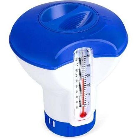 Green Mobility-Diffuseur Chlore Piscine avec Thermomètre, Distributeur Flottant Automatique, Doseur de Chlore pour Piscine de 5 Pouces, Distributeur de Produits Chimiques pour Piscine, Étang, Spa