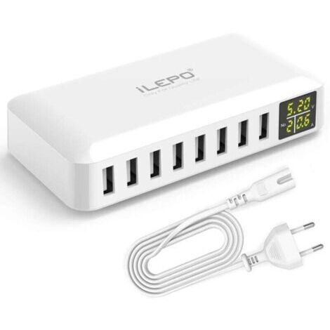 Green Mobility-5V8A 8-Port USB-Ladegerät mit LCD-Display, USB-Multi-Socket-Smart-Ladestation, kompatibel mit iPhone XS XR SE, iPad, Samsung Galaxy, Redmi, Android-Telefonen usw. (1/4)