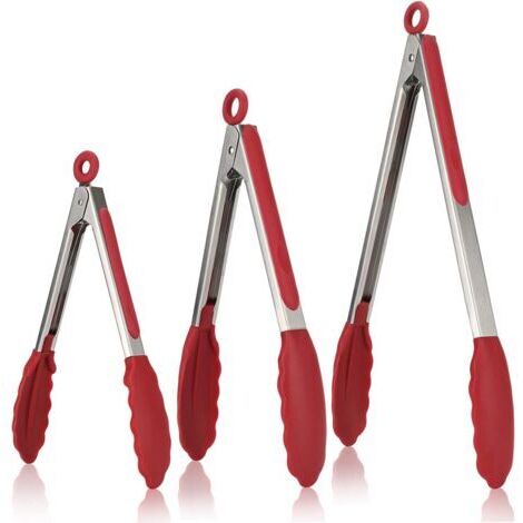 Green Mobility-Pince Cuisine Lot de 3 Pinces Barbecue en 18/8 Acier Inoxydable Ustensiles Cuisine avec Poignée Silicone Résistante à La Chaleur 315℃ Pince Buffet Anti-adhé, sans BPA-Rouge (1/5)