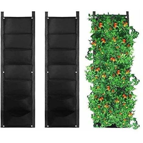 Green Mobility-Sac à plantes à suspendre, lot de 2, 7 poches, sacs à plantes verticaux, sac à plantes pour l'intérieur, l'extérieur, le jardin, le balcon, la terrasse, la décoration de la maison (noir (1/5)