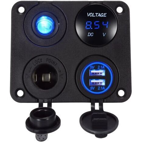 Green Mobility-Chargeur USB de voiture 4 en 1 pour touristes, 4,pipeline, voltmètre, 12V, interrupteur marche-arrêt, bateau, marine, montres, camion, camping-car, véhicules (1/5)