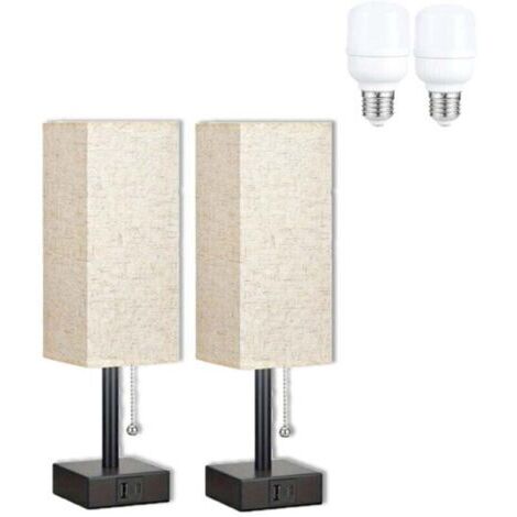 Green Mobility-Lot de 2 Lampes de Chevet Tactiles USB-A et USB-C Intensité Variable Abat Jour Lin Blanc Chambre Salon Bureau (1/4)