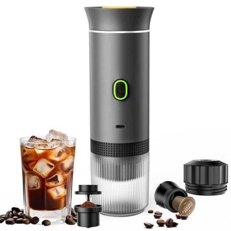 Green Mobility-Cafetière portable 3 en 1, USB-C auto-chauffant, compatible avec le café moulu et les capsules NS/DG, Gris (1/5)