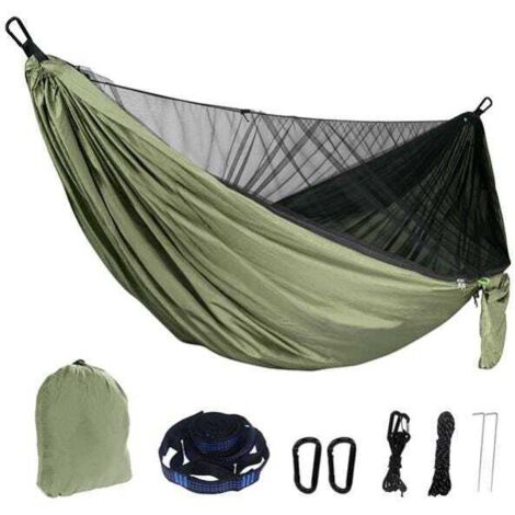 Green Mobility-Hamac moustiquaire 290140cm, camping anti-moustique extérieur avec moustiquaire, tissu parachute 210T-Armée verte (1/5)