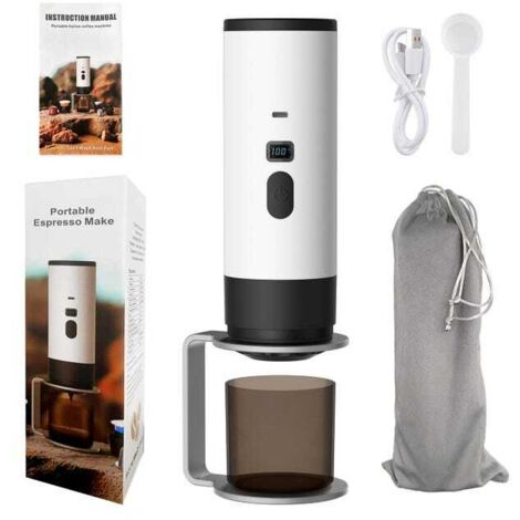 Green Mobility-Cafetière électrique portable 3 en 1, moulin à café à capsules, cafetière de voyage avec chauffage sans fil et support, blanc (1/5)