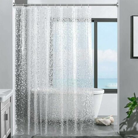 Green Mobility-Rideaux de douche Motif pierre 3D Rideau de douche transparent 100 % EVA Matériau imperméable anti-moisissure, 180 x 200 cm avec 12 anneaux