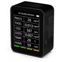 Green Mobility-Portable home office indoor desktop CO2 detector 6 in 1 détecteur de qualité de l'air avec batterie lithium intégrée, without WiFi Black