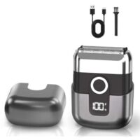 Green Mobility-Rasoio elettrico a lamina per uomo per il viso, rasoio senza fili impermeabile IPX7 con 3 lame galleggianti, display LED, ricarica rapida tramite USB-C per viaggi e casa