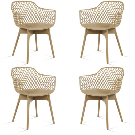 Moderne Esszimmerstühle, 4er Set, Wetterbeständige Kunststoff-Café-Stühle mit Ergonomischer Rückenlehne und Rutschfesten Pads, Geeignet für Terrasse, Restaurant, Garten