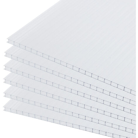 Aoodor 6-Pack Polycarbonat Hohlkammerstegplatten für Gewächshaus, 4mm Stärke Doppelstegplatten, UV-beständige, wasserdichte & transparent Kunststoffplatten 162,5 x 61,5 cm