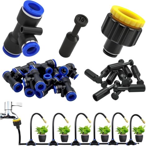 Schnellkupplungs-T-Stücke für Bewässerungszwecke, 10 bis 8 mm Kunststoff-Reduzier-T-Stück, für Bewässerung, Rasenflächen, Terrassen und Gärten (1/5)