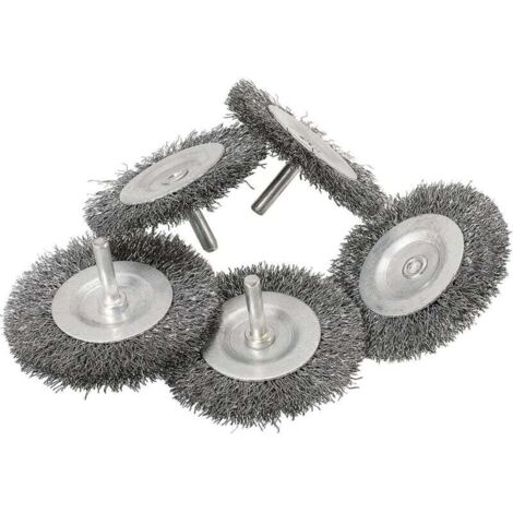Set mit 5 feinen Stahldraht-Scheibenbürsten (Ø 75 mm) für Metall und Stein, Drahtbürste für Bohrmaschinen mit 6-mm-Schaft, zum Entrosten, Abbeizen, Raspeln und Reinigen (1/4)