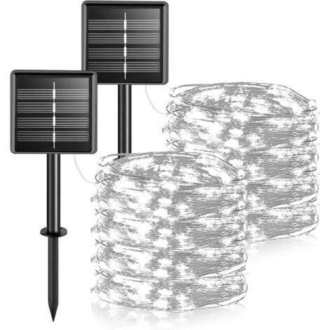 [2er-Set] Solar-Lichterkette, 12 m, 120 LEDs, warmweißer Kupferdraht, wasserdicht, dekorative Beleuchtung für Garten, Terrasse, Hof, Haus, Weihnachten, Hochzeiten und Partys (1/5)