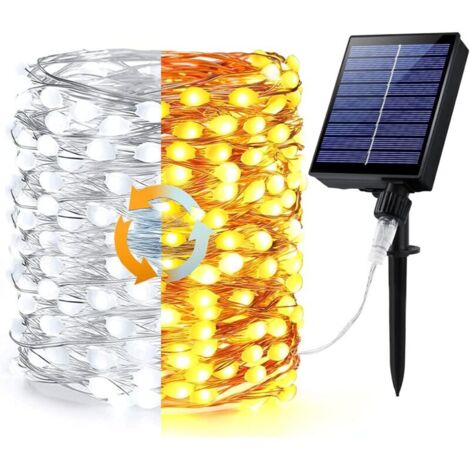 BrizLabs 20 m lange Solar-Lichterkette mit 200 LEDs für den Außenbereich, 3x größere LEDs, wasserdicht, 8 Leuchtmodi, Kupferdraht, dekorative Beleuchtung für Garten, Party, Weihnachten, warmweiß (1/5)