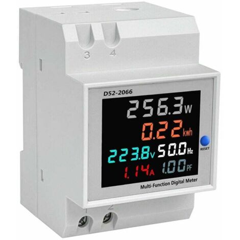 Stromverbrauchsanzeige D52-2066 Stromzähler Phase Haushalt Smart Wattstundenzähler Führungsschiene Typ 220V Spannung Strom Leistung Frequenzfaktor Zähler Zähler AC40-300V