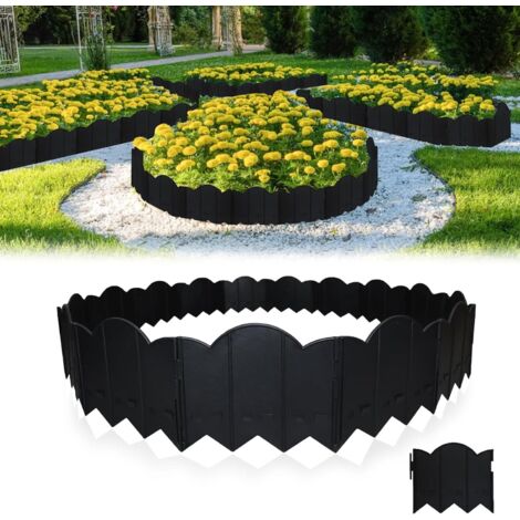 Rasenkante Kunststoff, 30 Stück Flexible Beetumrandung Stabile Beeteinfassung aus Plastik für Garten Beetabtrennung, Baumumrandung, Raseneinfassung - Einfach einschlagen, schwarz, 6,3m/Graues (1/5)