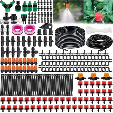 Gartenbewässerungssystem, 340-teiliges Tropfbewässerungsset, 55 m + 15 m automatisches Bewässerungsset, Tropfbewässerungsset, Gartenbewässerungssystem für Gartenrasen-Gewächshauspflanzen