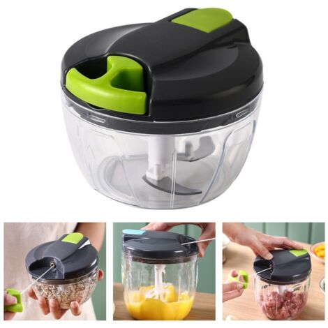 Mini-Handzerkleinerer mit Schnur-Handmixer, manueller Zwiebelschneider für Zwiebeln, Knoblauch, Fleisch, Gemüse, graugrün, 520 ml