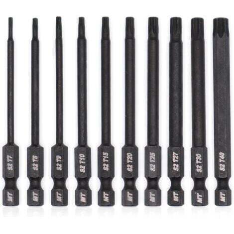 Jeu d'embouts Torx pour tournevis, perceuses et clés à chocs, résistant à la température, traitement thermique avancé, revêtement phosphaté, 8 cm, 10 pièces