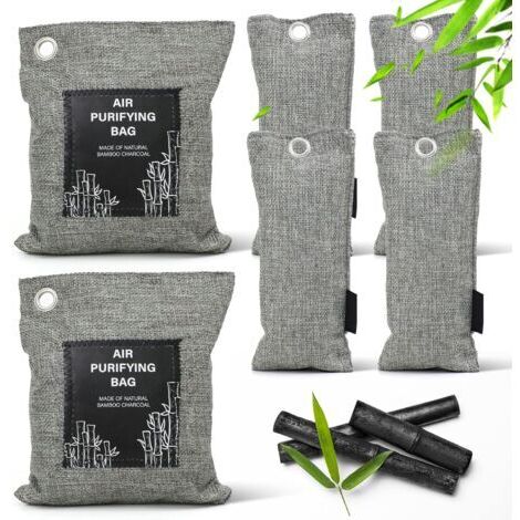 Ikodm – Sac désodorisant au charbon de bambou – Lot de 6 – Absorbeur d'humidité et d'odeurs – Pour voitures, chaussures et armoires - 6pcsPurificateur