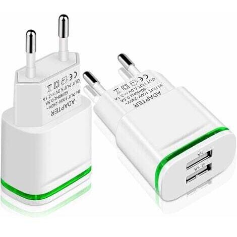 Chargeur Prise USB Secteur, 2-Pack 2.1A 5V 2 Ports Adaptateur Alimentation Universel LED Replacement for iPhone 11 XR X XS Max 8 7 6 6S Plus 5S, Samsung Galaxy/Note, Pad, Xiaomi Telephone