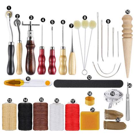 Ensemble d'outils en cuir 30 pièces pour chaussures en cuir, sacs, ceintures, couture en cuir