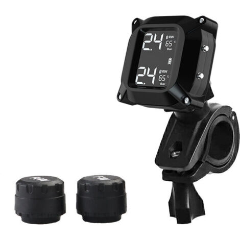 KZQ Motorcycle TPMS Moto Système de Surveillance de la Pression des pneus avec 2 capteurs externes Écran LCD Système d'alarme de Voiture Anti-Off et étanche à l'eau