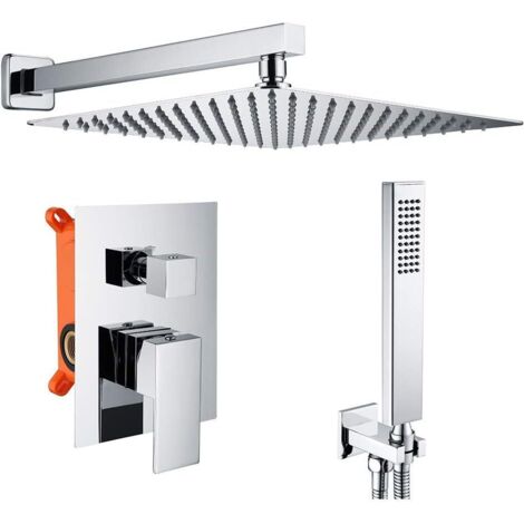 Aafgvc – Colonne de douche encastrée complète – Tête de douche 25x25 cm – Mitigeur laiton H59-A – Finition chromée – Douchette à main