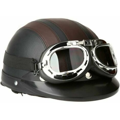 Ulisem – Casque de moto rétro vintage – Visière UV et lunettes anti-buée – Tour de tête 54 à 60 cm – Norme EPI pour sécurité optimale