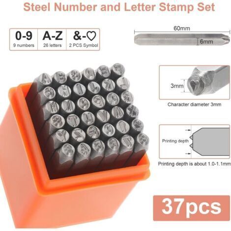 Gueenky 37 Pièces Lettres et Chiffres à Frapper, 3 Poinçon, A-Z et 0