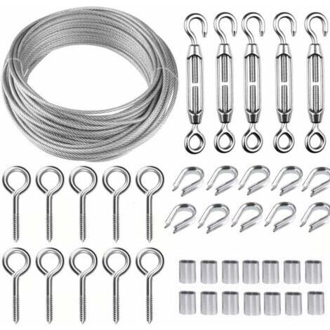 Kit câble métallique acier inoxydable 30m/2mm - Tendeur fil robuste M5, rouleau de fil de clôture, garde-corps de câble pour plantes grimpantes