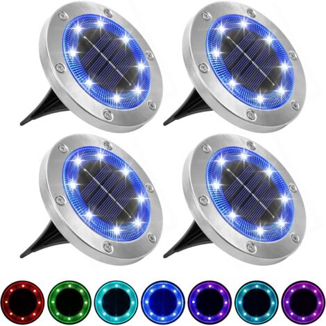 Lampes solaires au Sol,lumières solaires Jardin extérieures, Lampe d'éclairage Paysage enterré 8LED,lumières Disque Solaire imperméables IP65 pour Le Chemin pelouse-Paquet 4(Multicolore) Cisea