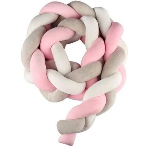 Tour de Lit 2m Bébé Coussin Serpent Velours Berceau Pare-chocs Tressé Bébé lit Bumper Noué Tressé en Peluche (Gris + blanc + gris)