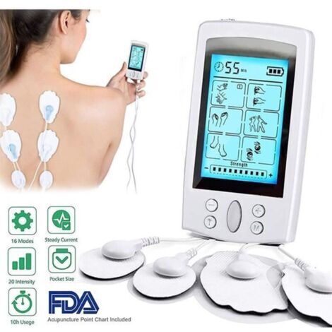 Électrostimulateur TENS Anti-Douleur et électrostimulation Musculaire EMS - 16 programmes de Massage + 8 électrodes