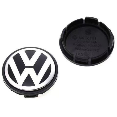 Cache-moyeu de roue 56mm pour Volkswagen Golf, Passat, Polo, Jetta, Bora, Santana – Centre de jante bombé, capuchon de moyeu en alliage d’aluminium, kit 4 pièces, accessoire jante voiture – Noir et bl