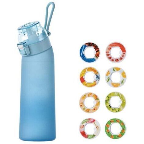 Bouteille d'eau 700 ml, pour l'école, le sport, la salle de sport, avec 8 dosettes parfumées et paille, gourde aromatisée, gobelet de sport