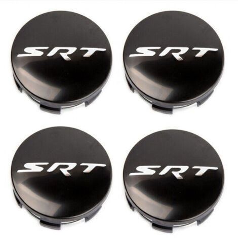 Cache-moyeu de roue 63mm compatible Dodge Hellcat SRT, Challenger et Chrysler 300C – Centre de jante, capuchon de moyeu pour jante voiture, accessoire roue auto en ABS, kit 4 pièces – Noir brillant