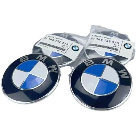 Lot de 2 emblèmes de capot et de coffre BMW de rechange 82 mm + 74 mm pour toutes les BMW E30 E36 E46 E34 E39 E60 E65 E38 X3 X5 X6 3 4 5 6 7 8 (82 mm + 74 mm) tous les modèles.