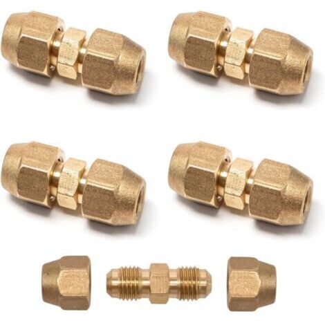 Lot de 4 Raccords Doubles pour Tuyaux en Cuivre 1/4" Raccord Tuyau en Cuivre Sans Soudure Raccord Liaison Frigorifique pour Rallonge Tube Climatisation, Tuyau cuivre de 6.35 à 6 mm