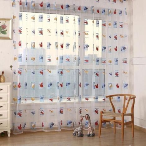 1 m x 2 m Rideaux pour enfants ,2pcs motif voitures, voilage transparent pour porte, fenêtre de chambre
