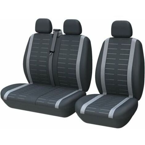 Housse Siege Voiture Couvre Universal Fit La Plupart des Camions Camionnette Bus Siège Avant 1 + 2 (3 Places) Housses de Sieges Universelles Housse Couverture Jeu Complet en Tissu Lavable Gris