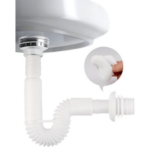 siphon gain de place, Siphon lavabo flexible, evacuation evier 1 1/4" en à l'épreuve des odeurs, tuyau de vidange remplaçable，Extensible 320-780 mm