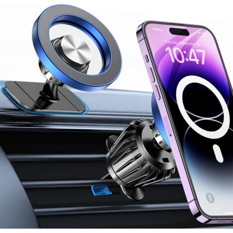 Support Telephone Voiture Magsafe【Super Aimants】 Porte Téléphone Voiture Aimanté【360°Rotation】 Aimant Telephone Voiture Kits Accessoire Voiture pour iPhone 17 Pro Max 16 15 14 13, Bleu