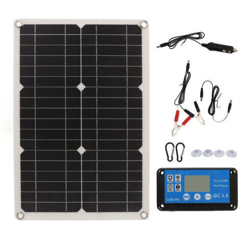 Kit Solaire 100W Complet avec Panneau 100W, Régulateur 20A IP67 pour Charge 12V/24V en Extérieur
