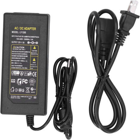 Adaptateur Secteur 5A 100‑240V AC vers 12V DC pour Ruban LED, Caméra, TV avec Fiche US