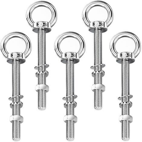 5 Pièces Boulon a Oeil Long M8 × 140 mm, Anneau de Levage en Acier Inoxydable, Amovible, Avec Rondelles et Ecrous Hexagonaux, Boulons à Oeil pour Fixation et Suspension (Argent)