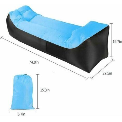 Hamac Gonflable Portatif Pliable avec Un Petit Sac Air Sofa Imperméable (Bleu)
